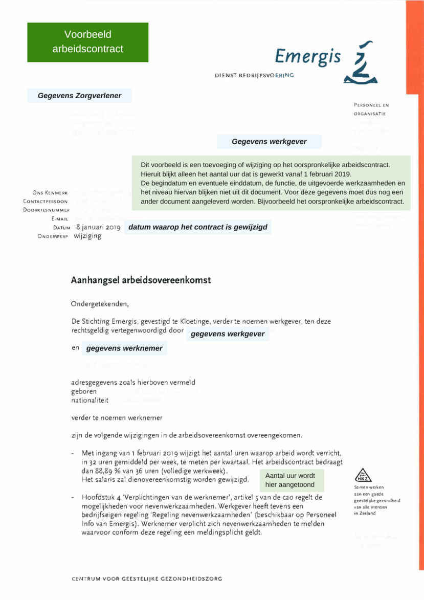 BIG Arbeidscontract met toevoeging of wijziging - pagina 1 (bewijsstuk)